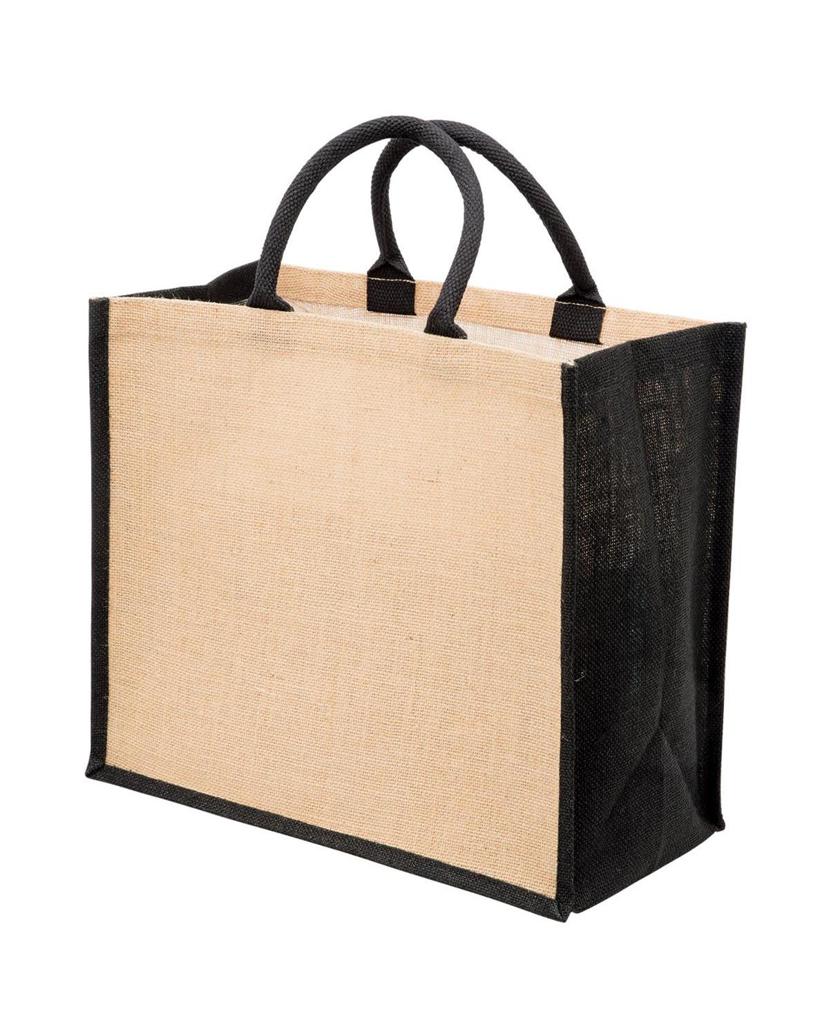 Unbranded Eco Jute Tote with wide gusset 28L Black/Natural-1