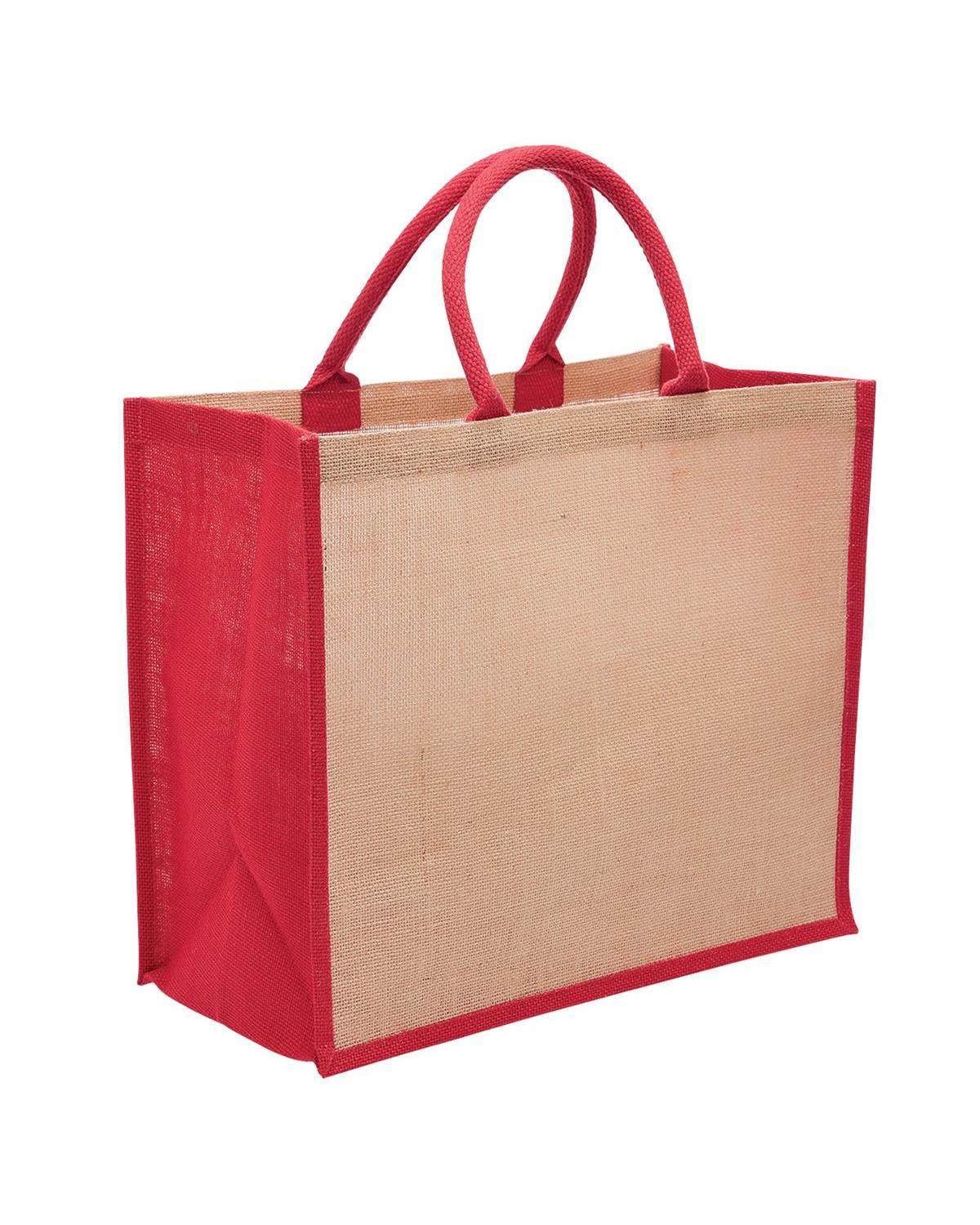 Unbranded Eco Jute Tote with wide gusset 28L Natural/Red-1