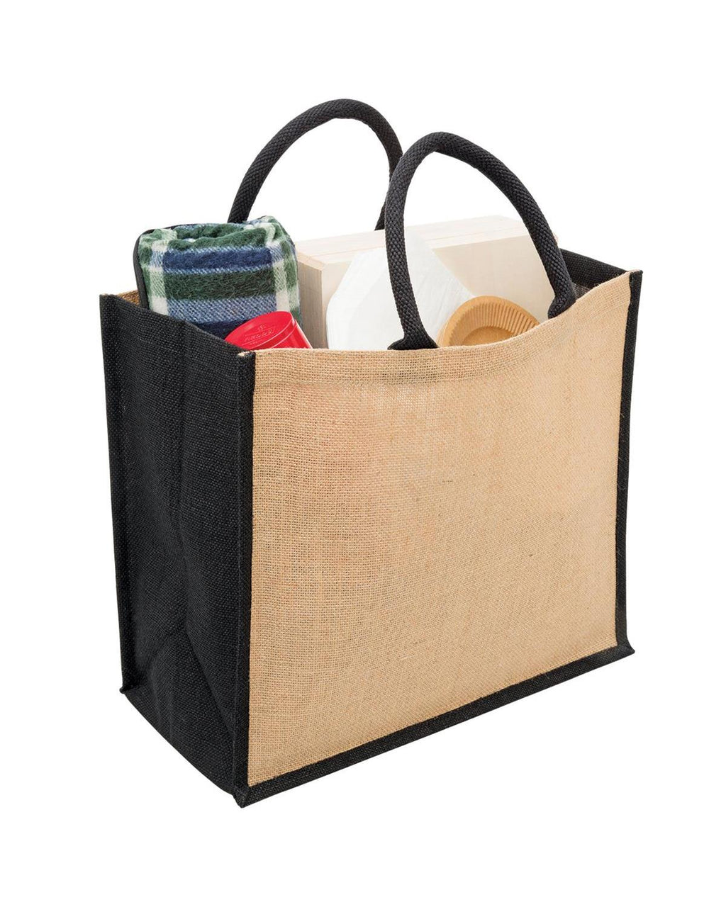 Unbranded Eco Jute Tote with wide gusset 28L Black/Natural-3