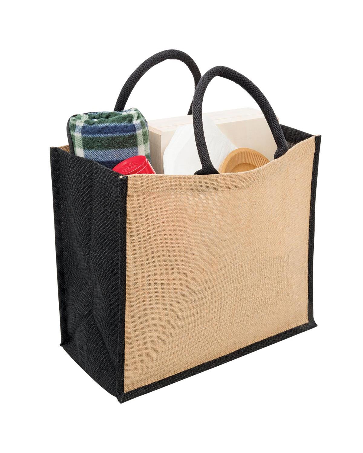 Unbranded Eco Jute Tote with wide gusset 28L Black/Natural-3