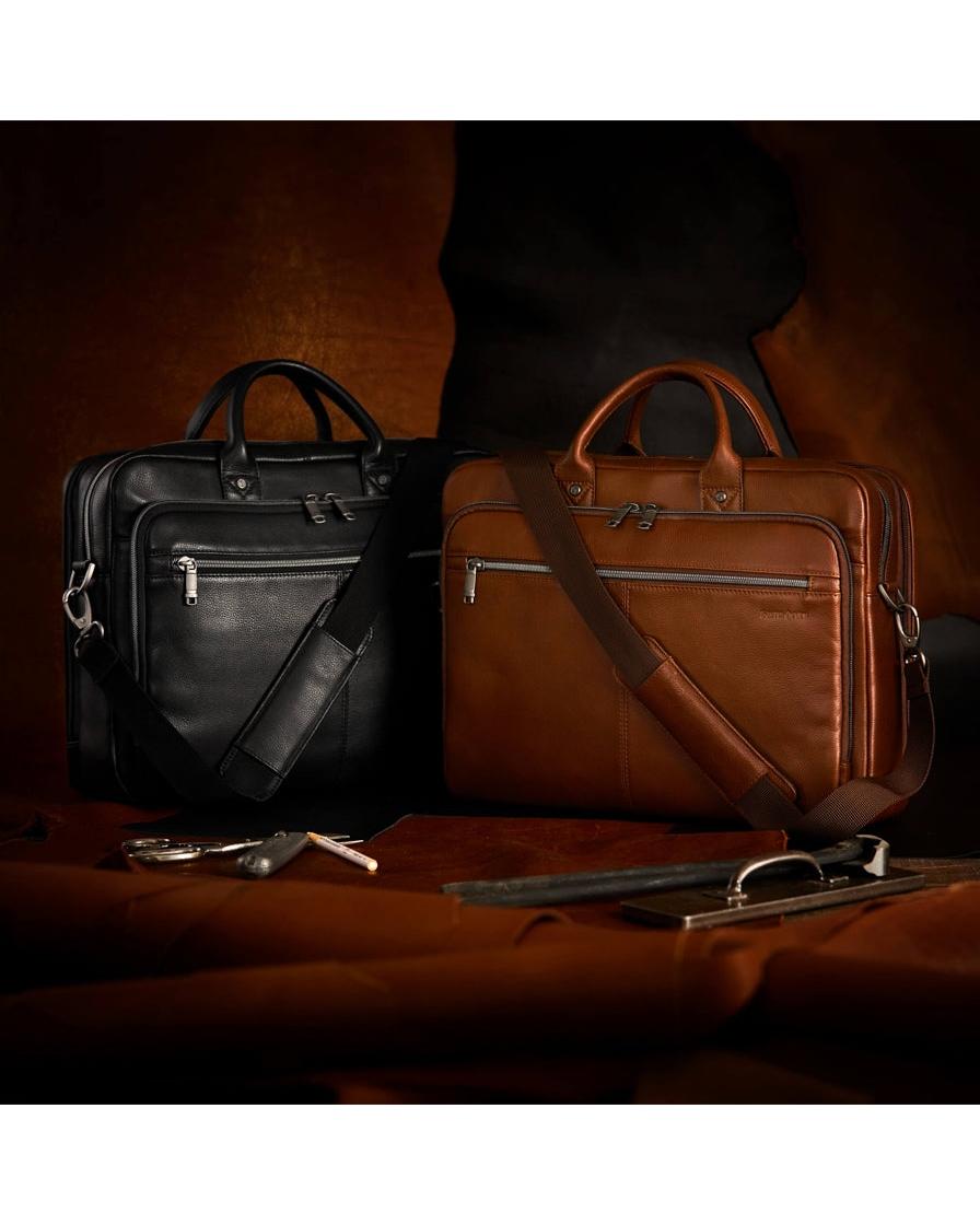 Samsonite Classic Leather Toploader Laptop Briefcase - Black Image 6
