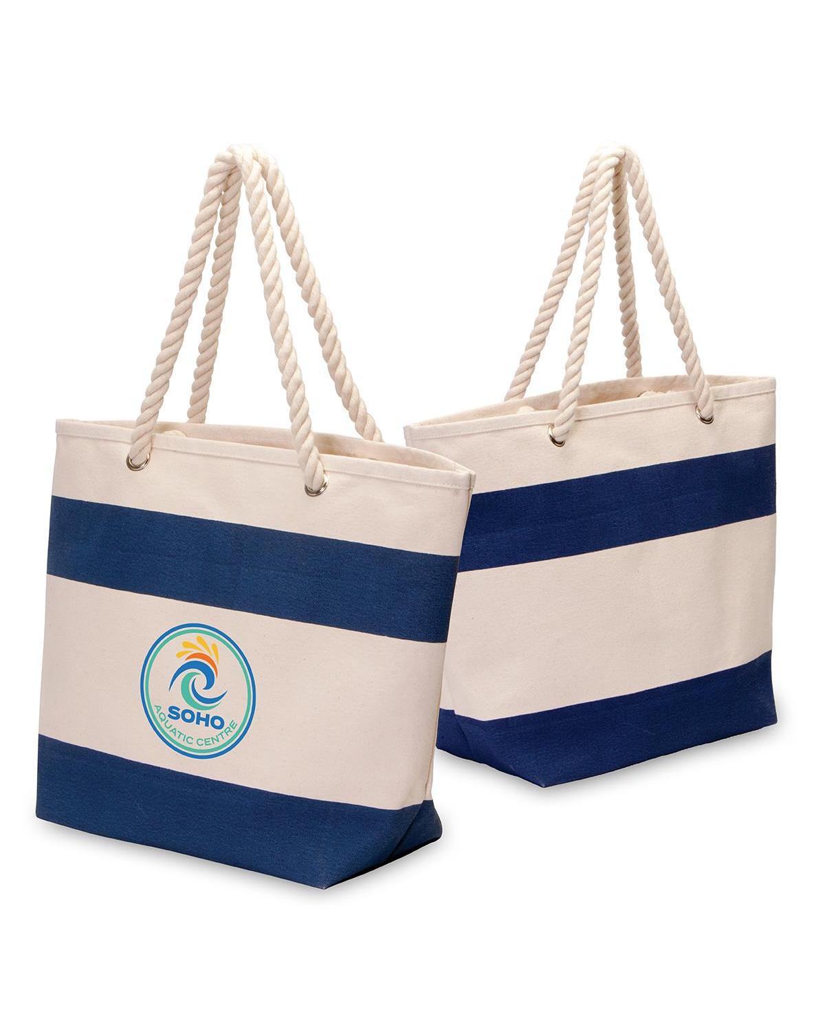 Unbranded Soho Cotton Canvas Tote 23L Natural/Navy-2