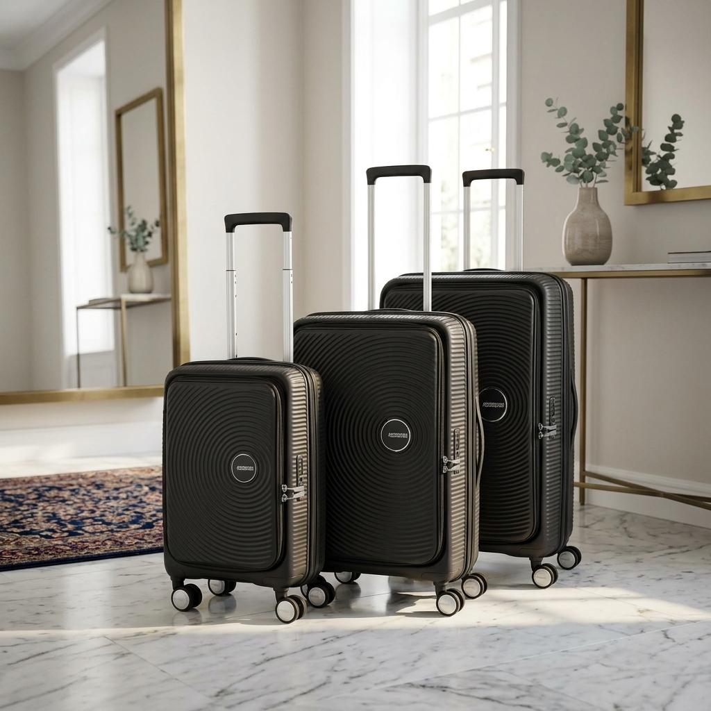 American Tourister Curio Book Opening Hardside 3-Piece Spinner Luggage Set - Black