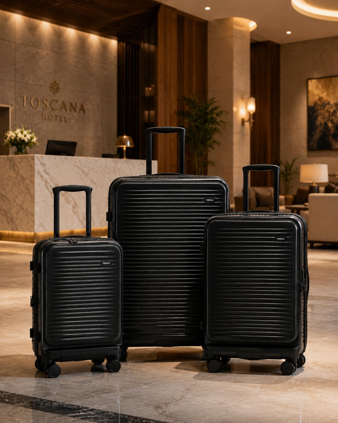 Tosca Zen Front Opening Hardside 3 Piece Suitcase Set - Black-2