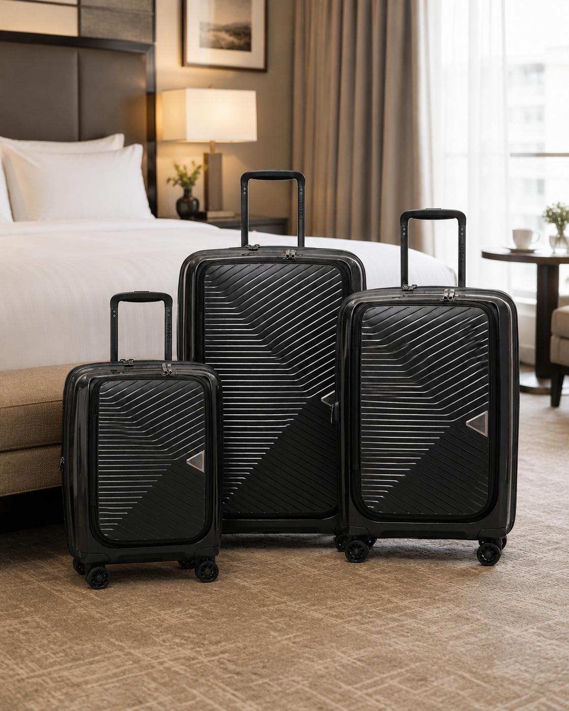 Tosca Space-X Expandable Hardside 3 Piece Suitcase Set- Black-2