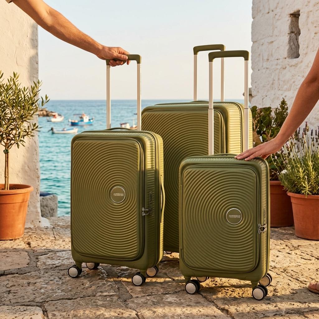 American Tourister Curio Book Opening Hardside 3-Piece Spinner Luggage Set - Khaki