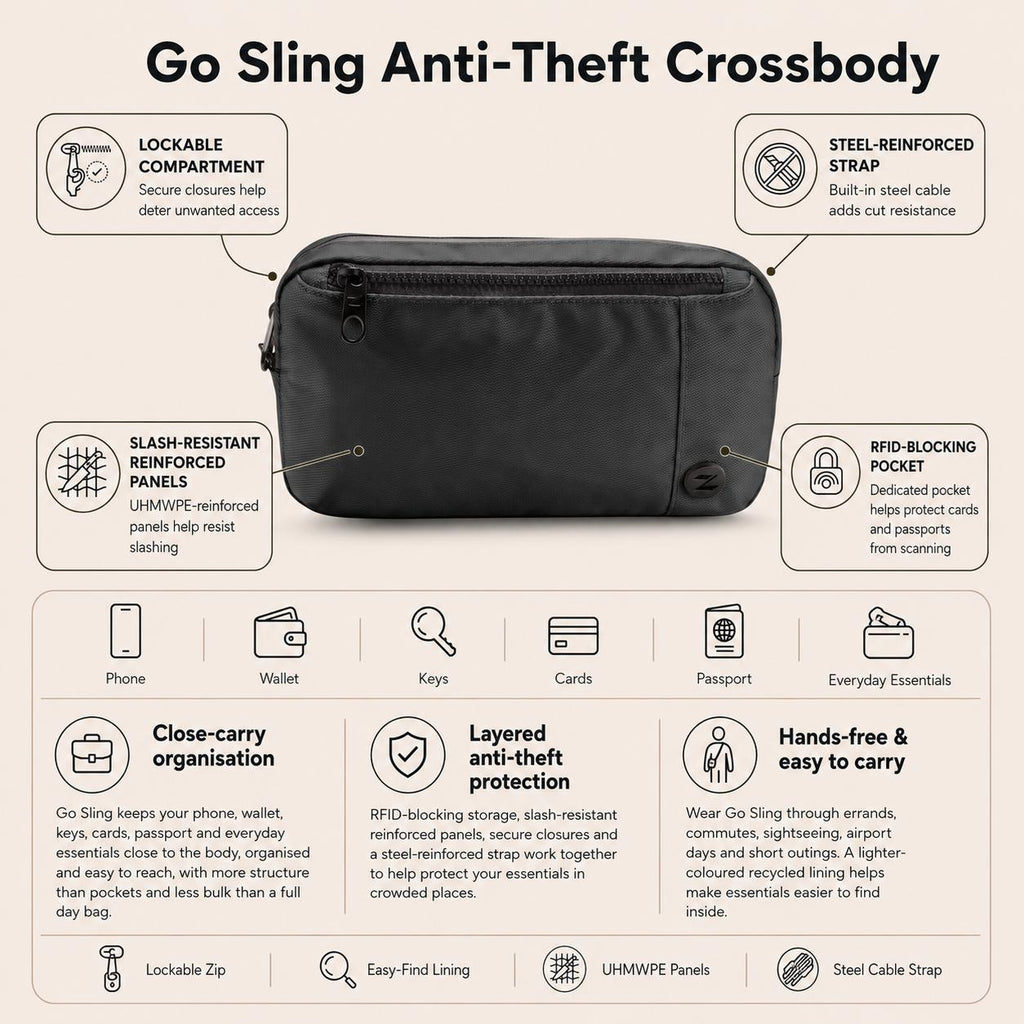 Zoomlite Go Sling Anti-Theft Crossbody - Black