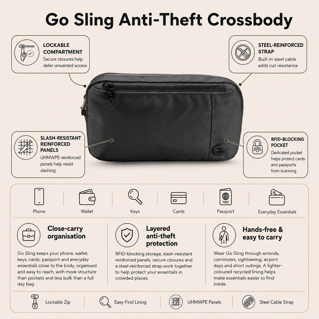 Zoomlite Go Sling Anti-Theft Crossbody - Black