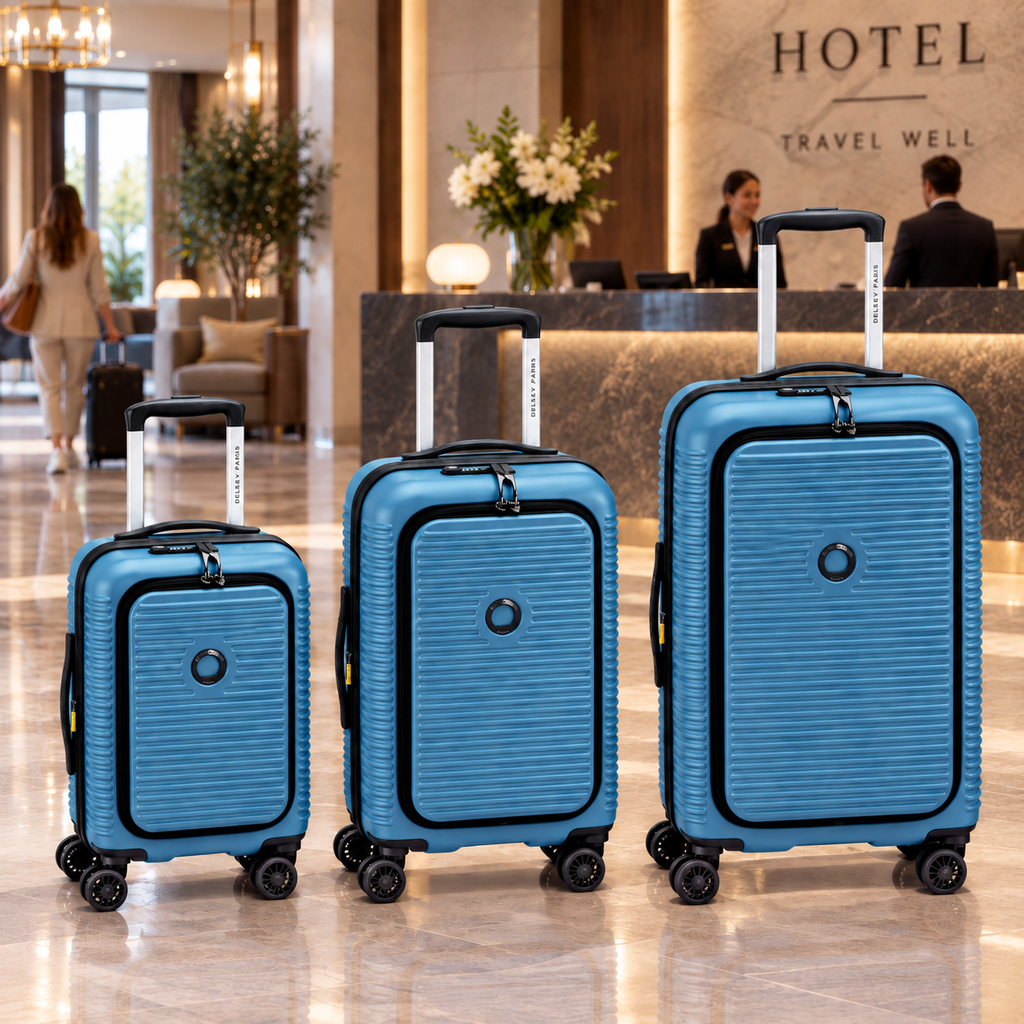 Delsey Freestyle Hardside Front Open Exp Large Spinner Suitcase - 3P Set - Blue-2