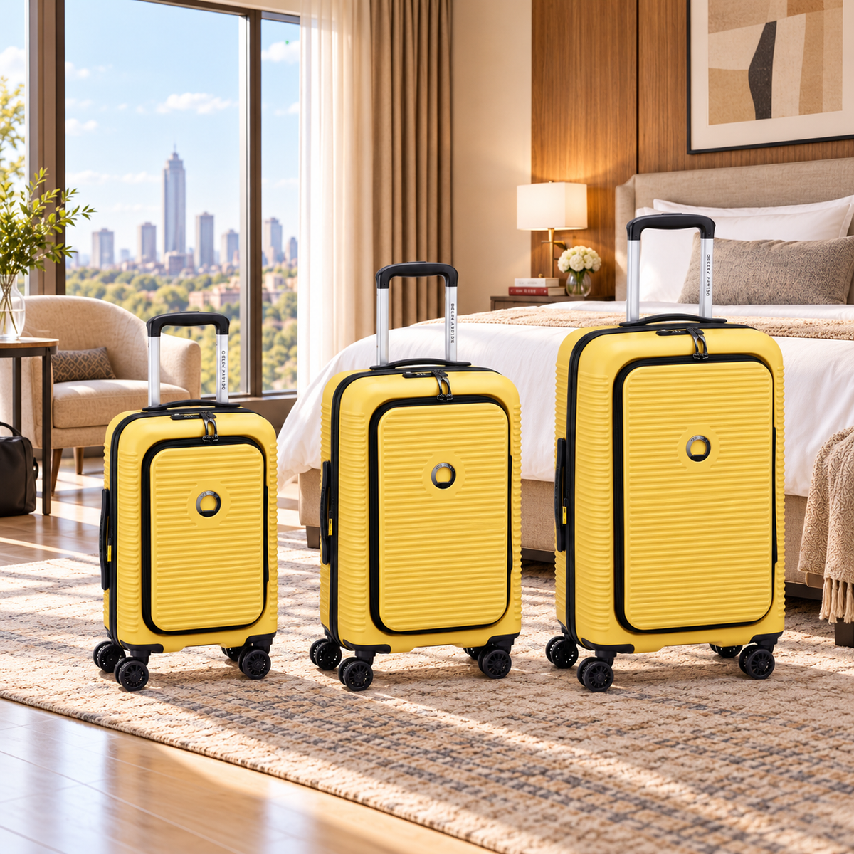 Delsey Freestyle Hardside Front Open Exp Large Spinner Suitcase - 3P Set - Yellow-2