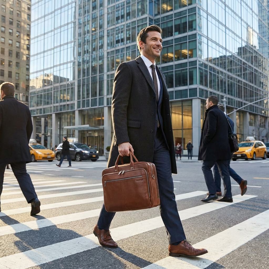 Samsonite Classic Leather Toploader Laptop Briefcase - Cognac Image 9