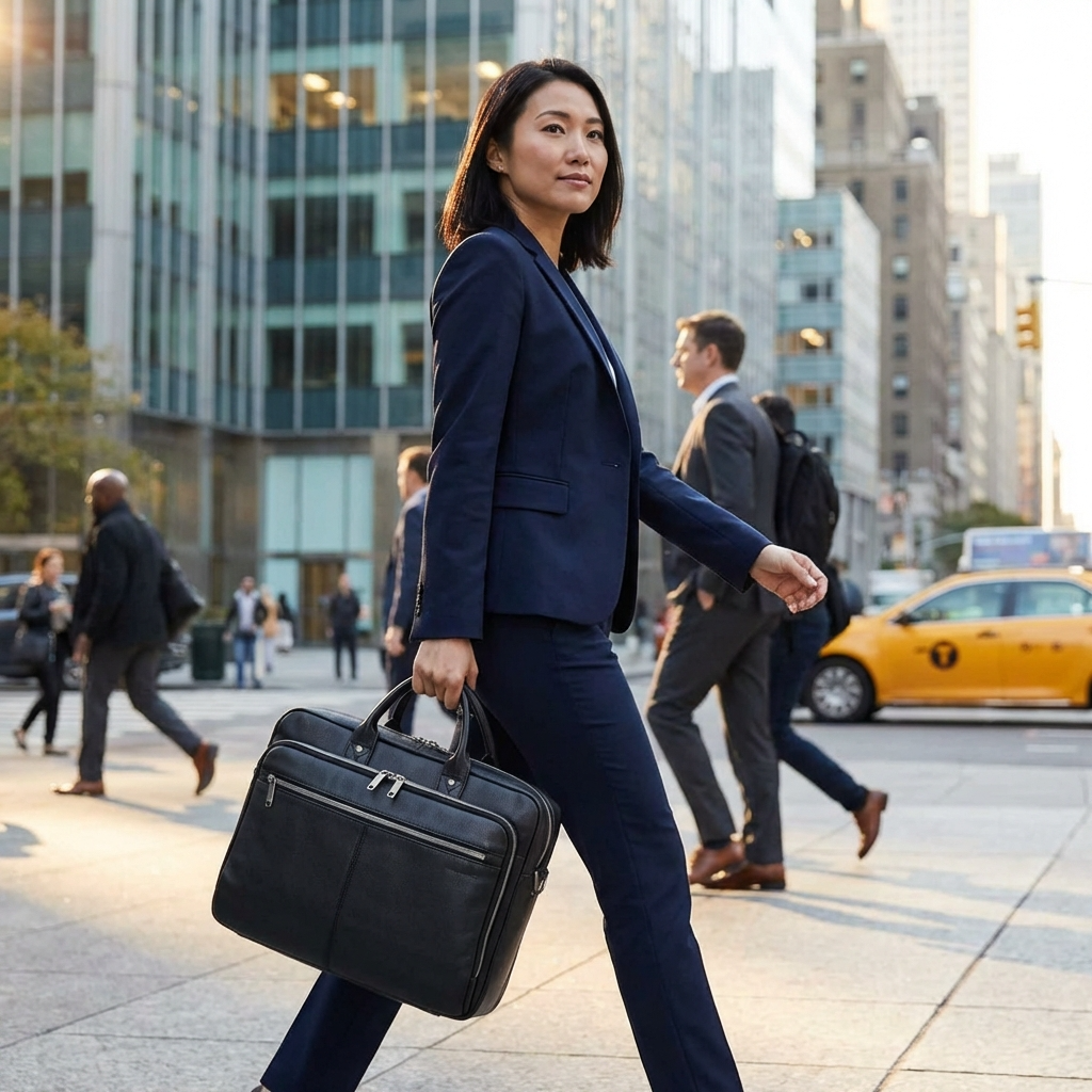 Samsonite Classic Leather Toploader Laptop Briefcase - Black Image 7