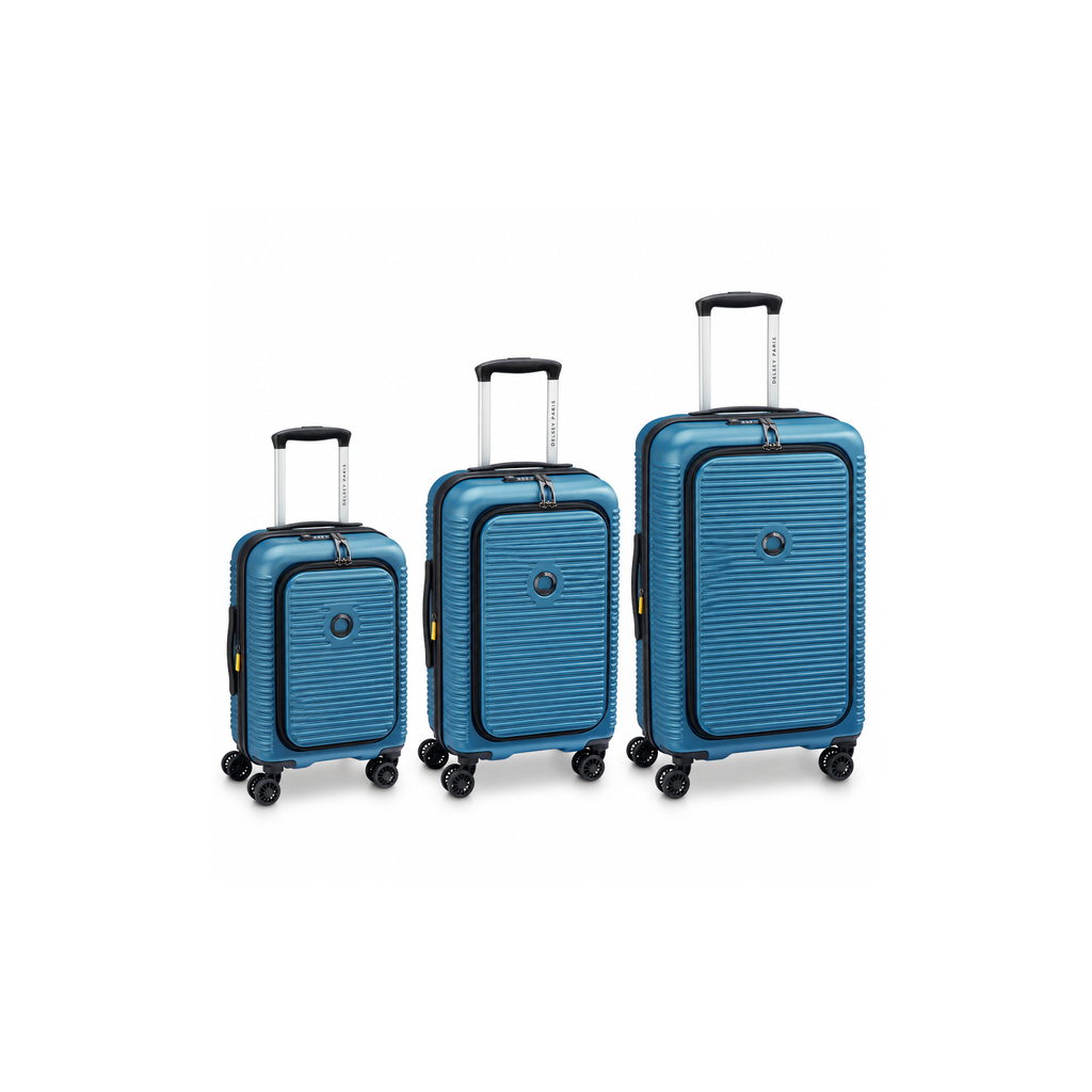 Delsey Freestyle Hardside Front Open Exp Large Spinner Suitcase - 3P Set - Blue-1