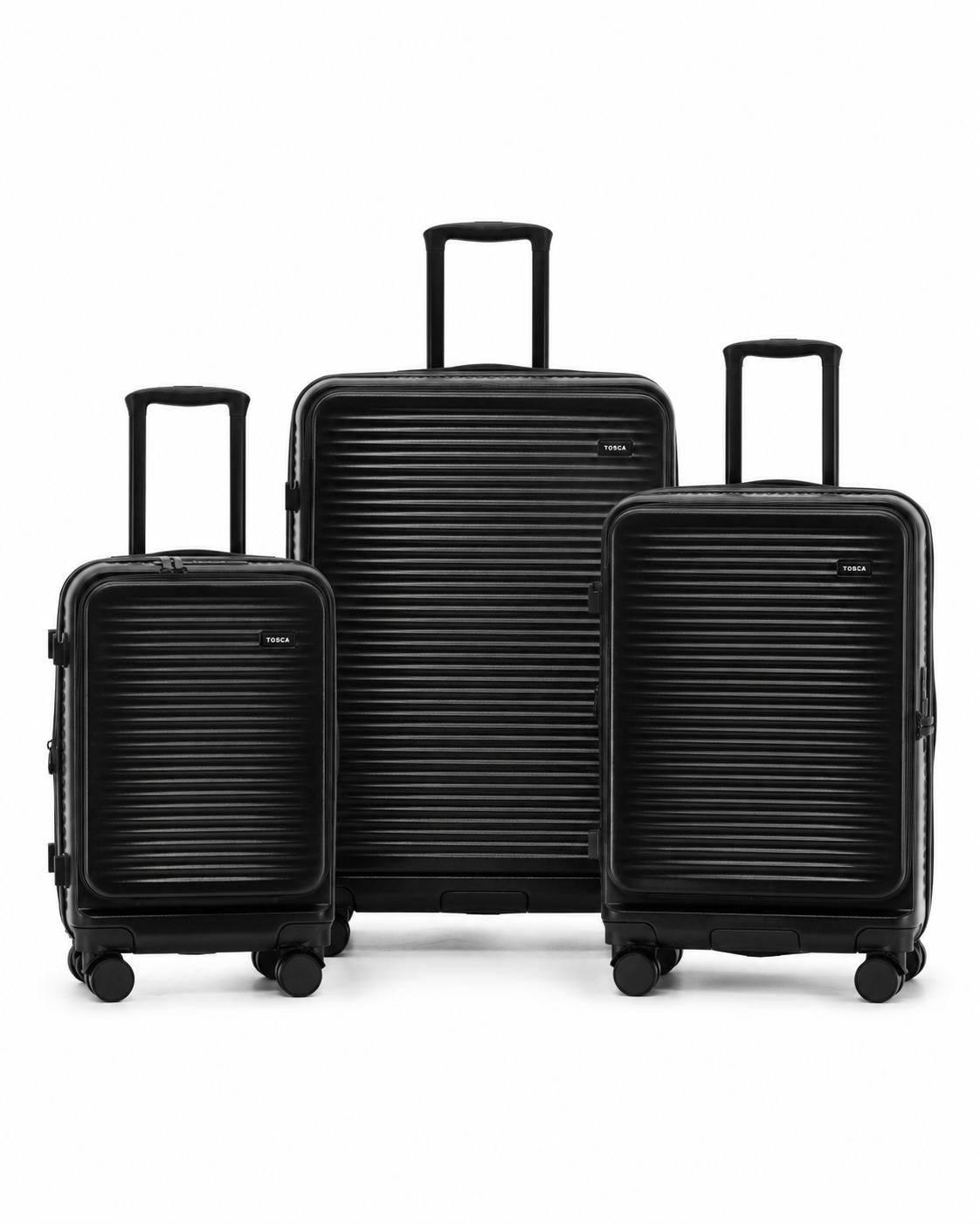 Tosca Zen Front Opening Hardside 3 Piece Suitcase Set - Black-1