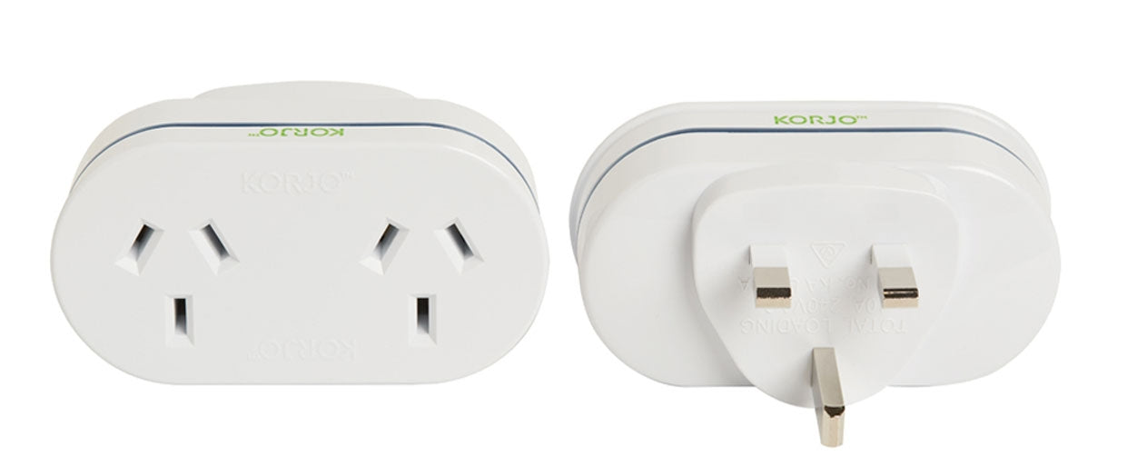 Korjo Double Travel Adaptor Plug - Aus to UK