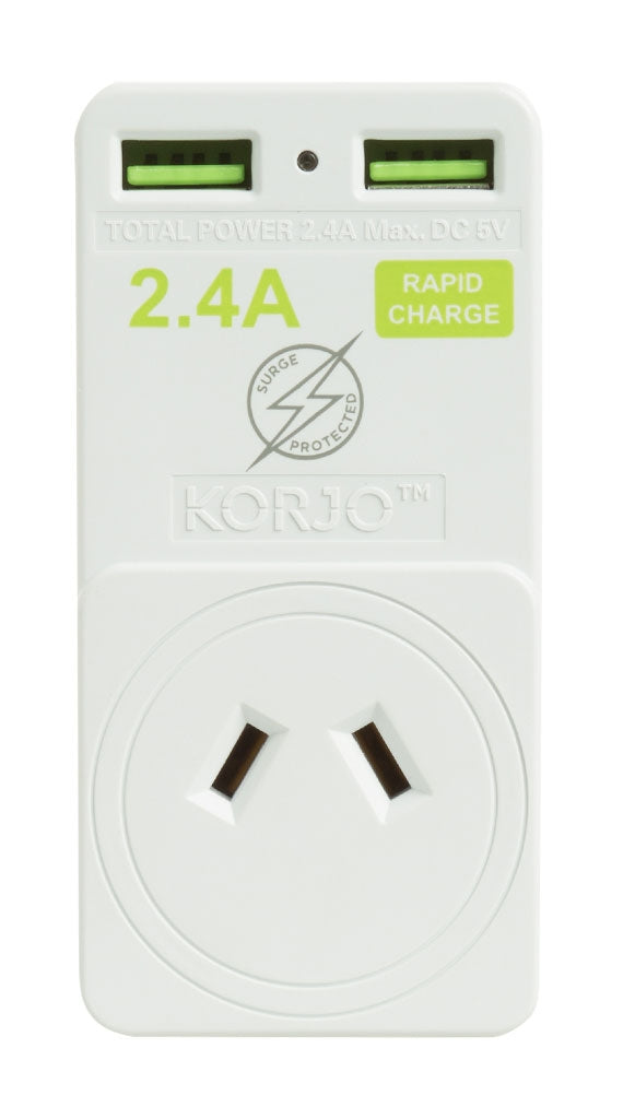 Korjo Travel Adaptor Plug with 2 x USB - Aus to Italy / Switzerland
