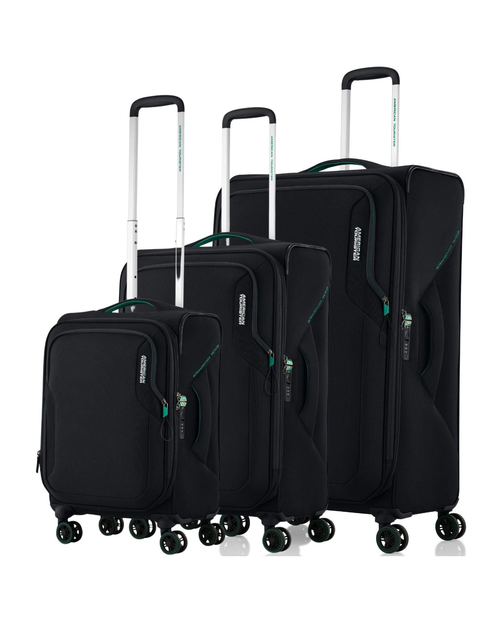 American Tourister Applite 5 Expandable Softside 3-Piece Spinner Luggage Set - Black Front Right Image 1