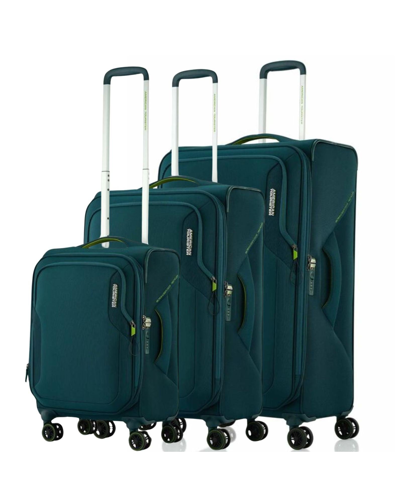 American Tourister Applite 5 Expandable Softside 3-Piece Spinner Luggage Set - Varsity Green Front Right Image 1