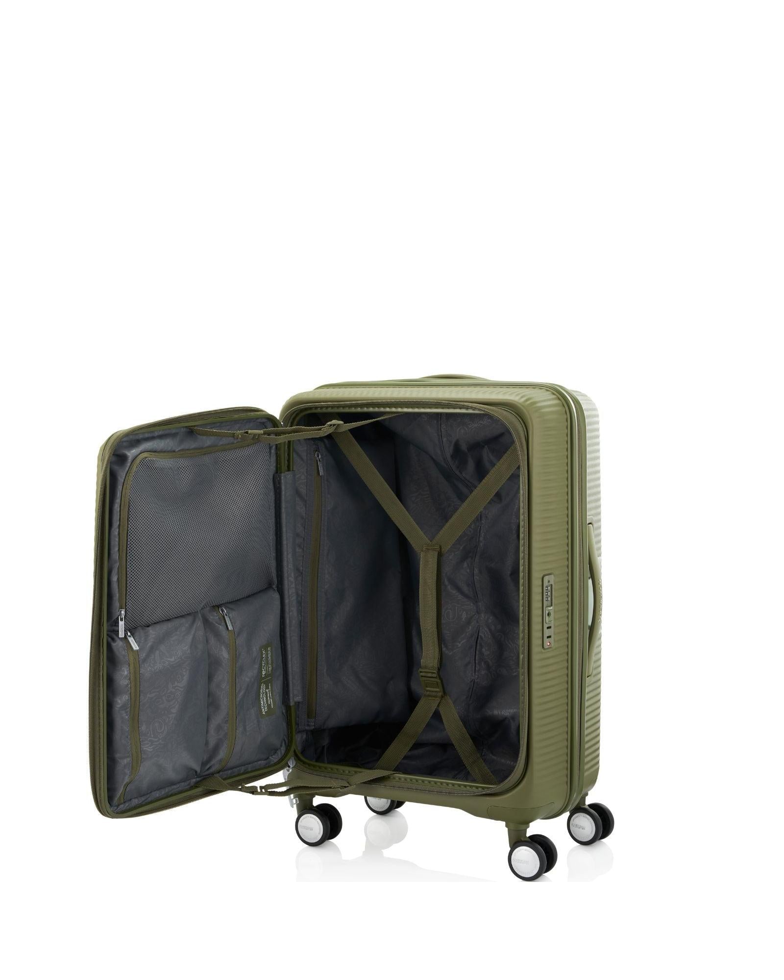 American Tourister Curio Book Opening Hardside Medium Spinner Suitcase - 68cm - Khaki Interior Image 6