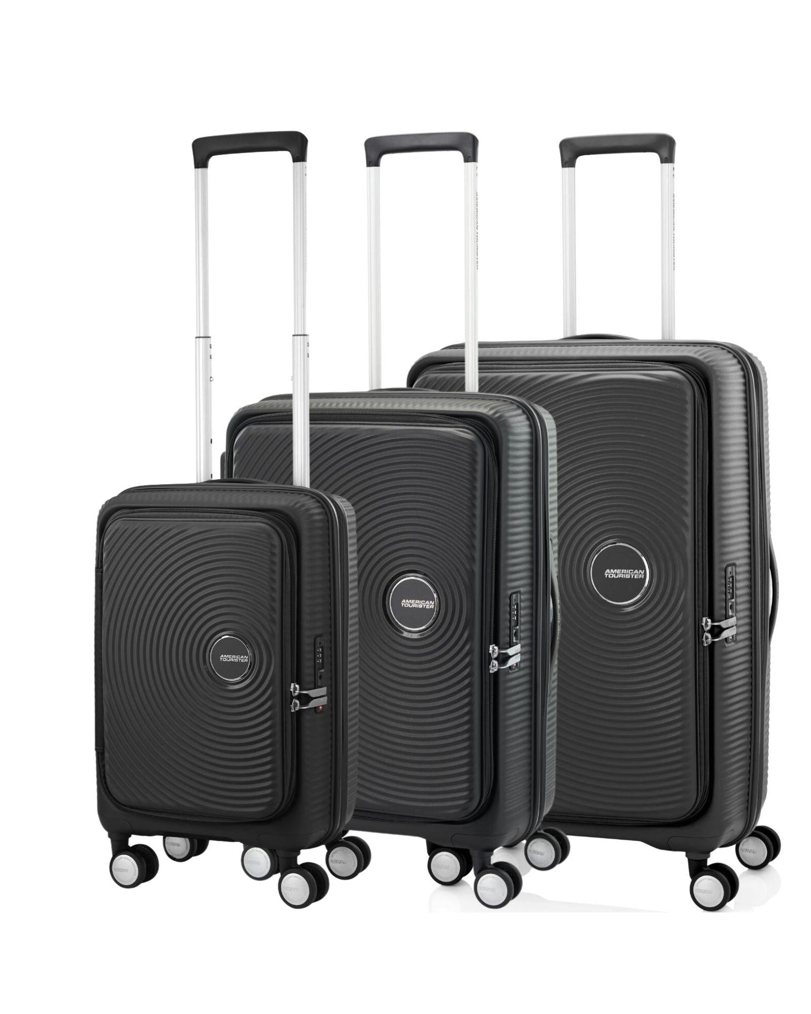American Tourister Curio Book Opening Hardside 3-Piece Spinner Luggage Set - Black Front Image 1