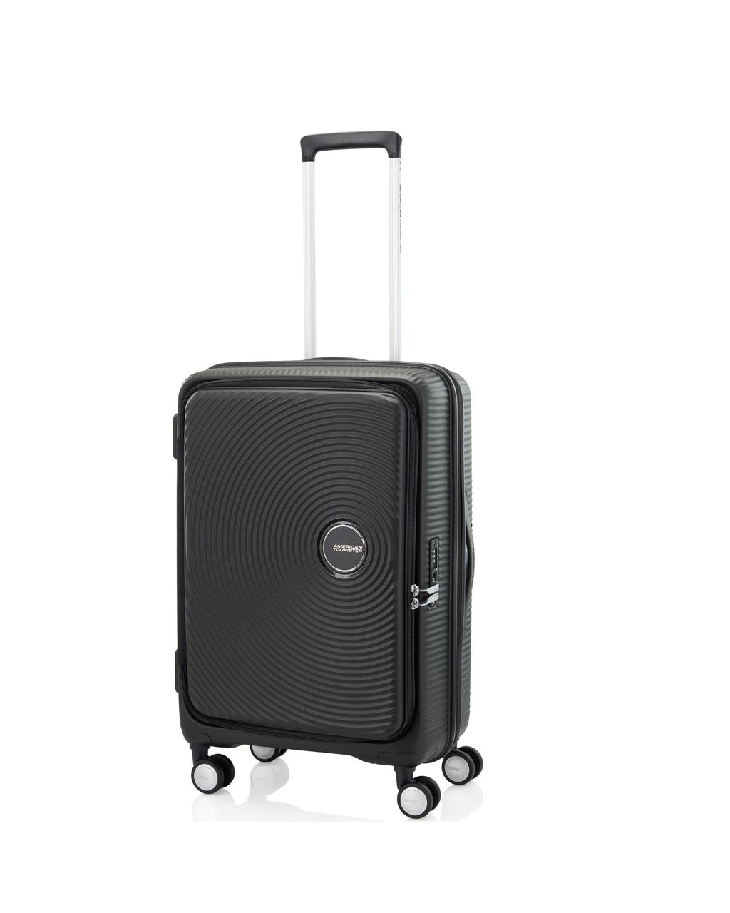 American Tourister Curio Book Opening Hardside Medium Spinner Suitcase - 68cm - Black Front Left Image 1