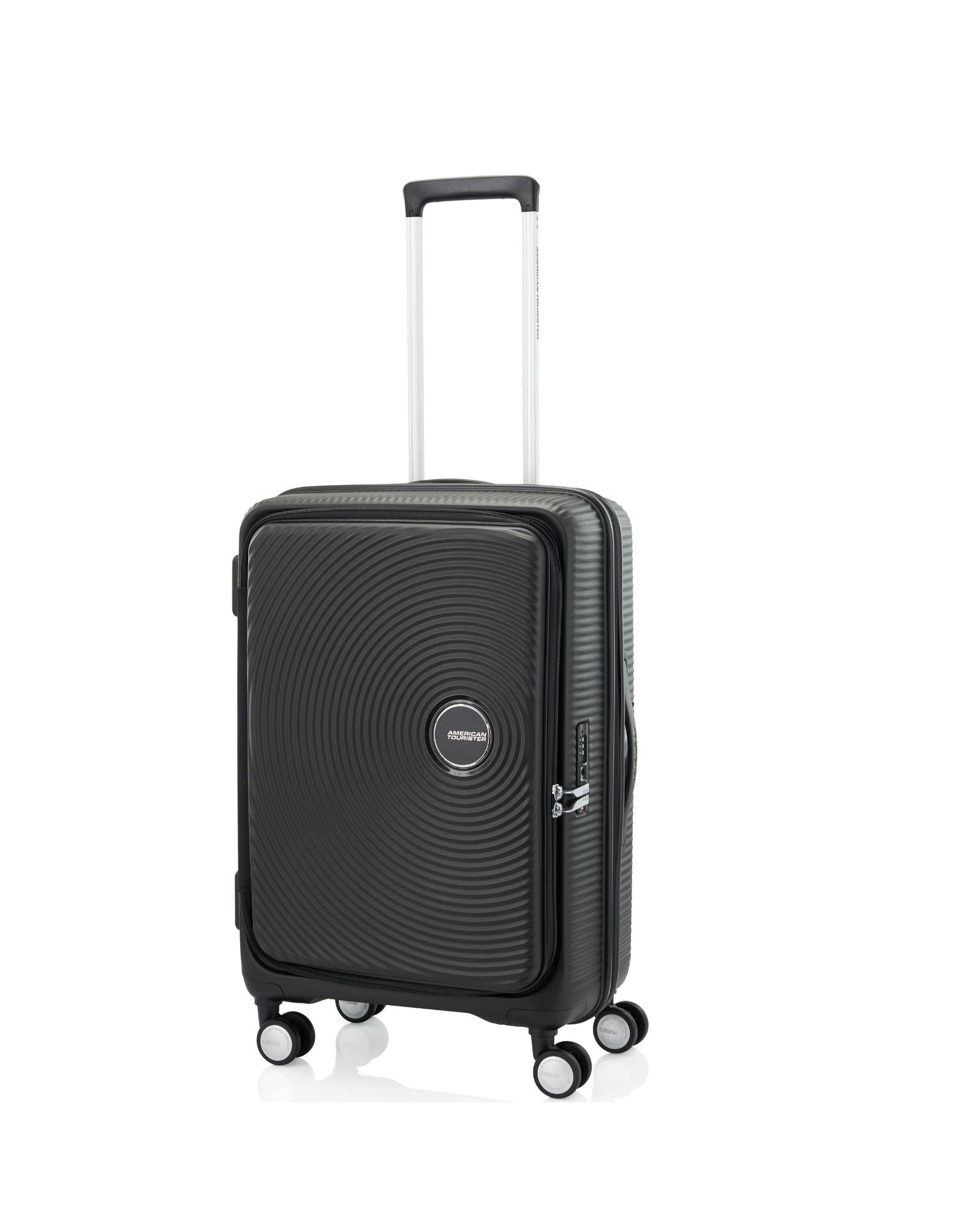 American Tourister Curio Book Opening Hardside Medium Spinner Suitcase - 68cm - Black Front Left Image 1