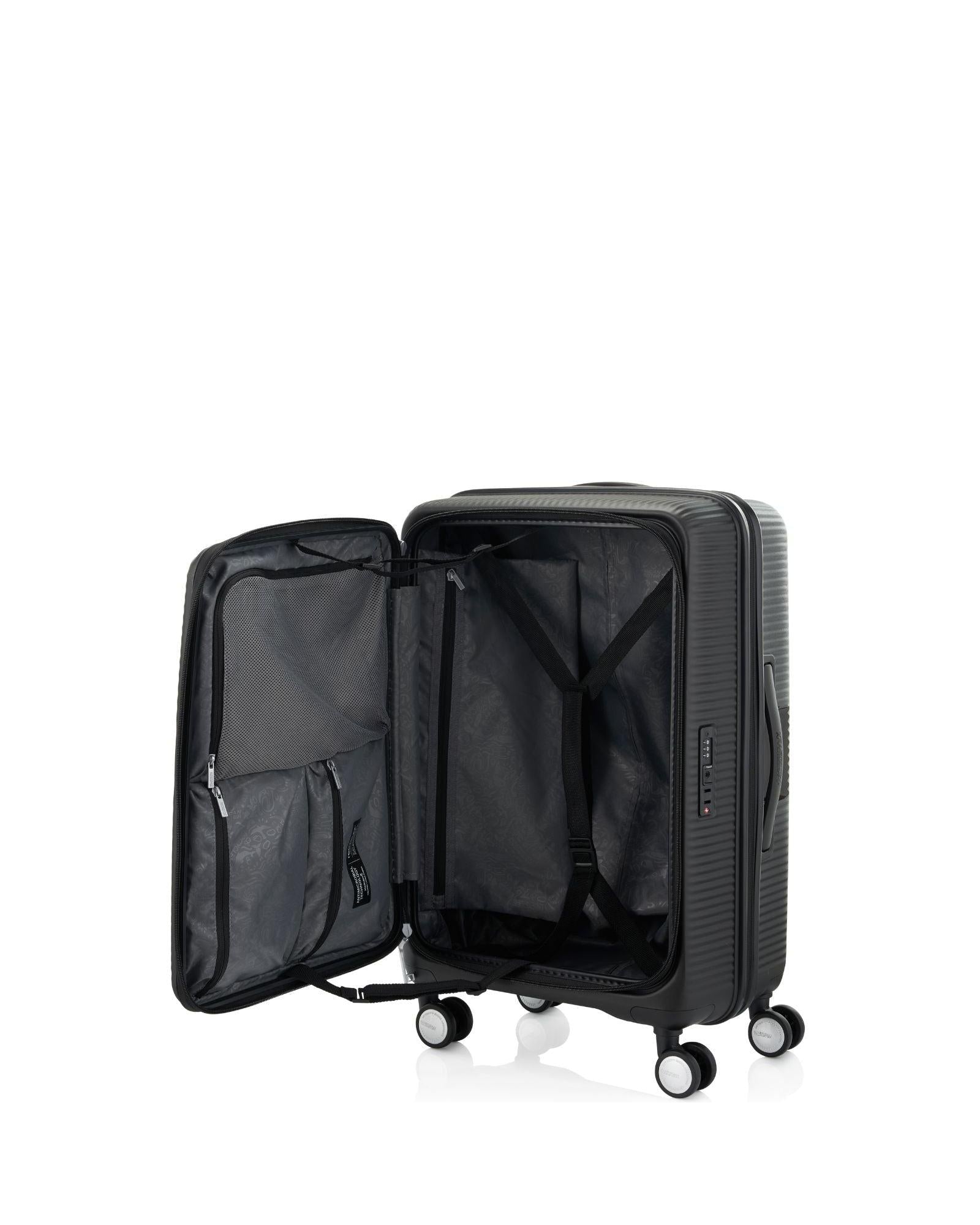 American Tourister Curio Book Opening Hardside Medium Spinner Suitcase - 68cm - Black Interior Image 2