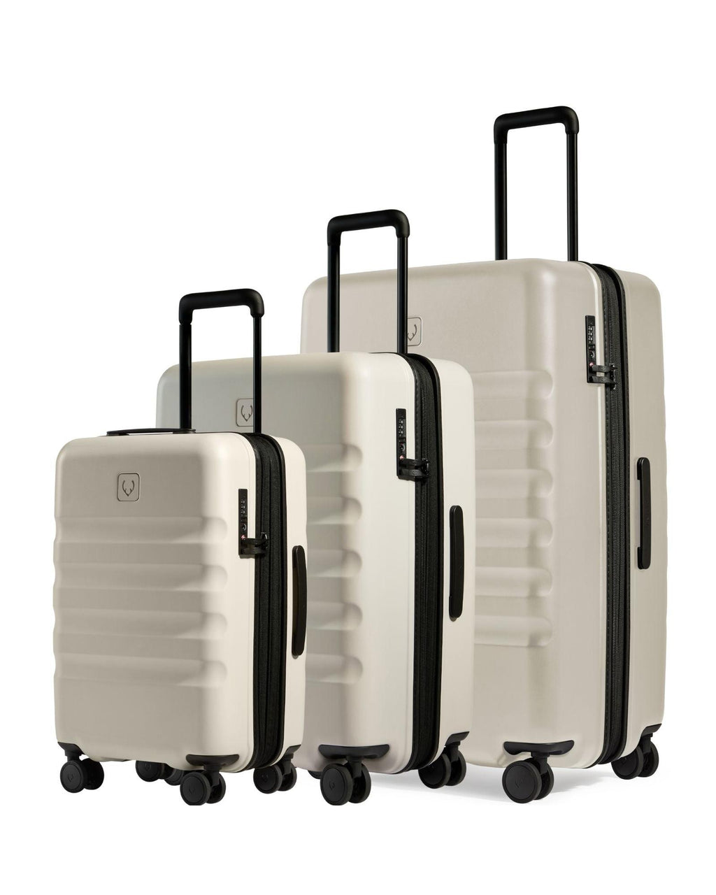 antlersuitcase Icon Stripe Expandable Hardside 3-Piece Spinner Luggage Set - Taupe Front Right Image 1