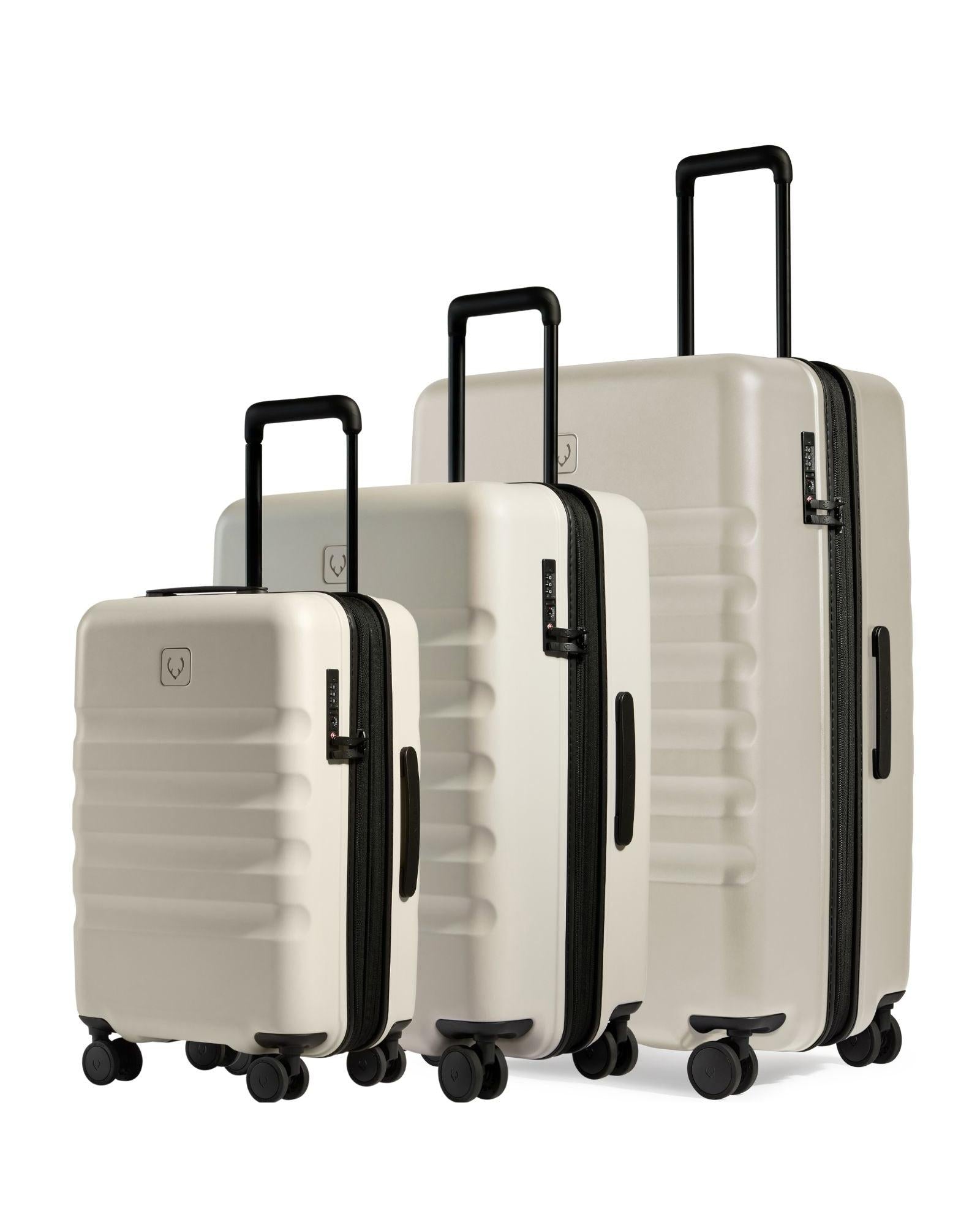antlersuitcase Icon Stripe Expandable Hardside 3-Piece Spinner Luggage Set - Taupe Front Right Image 1