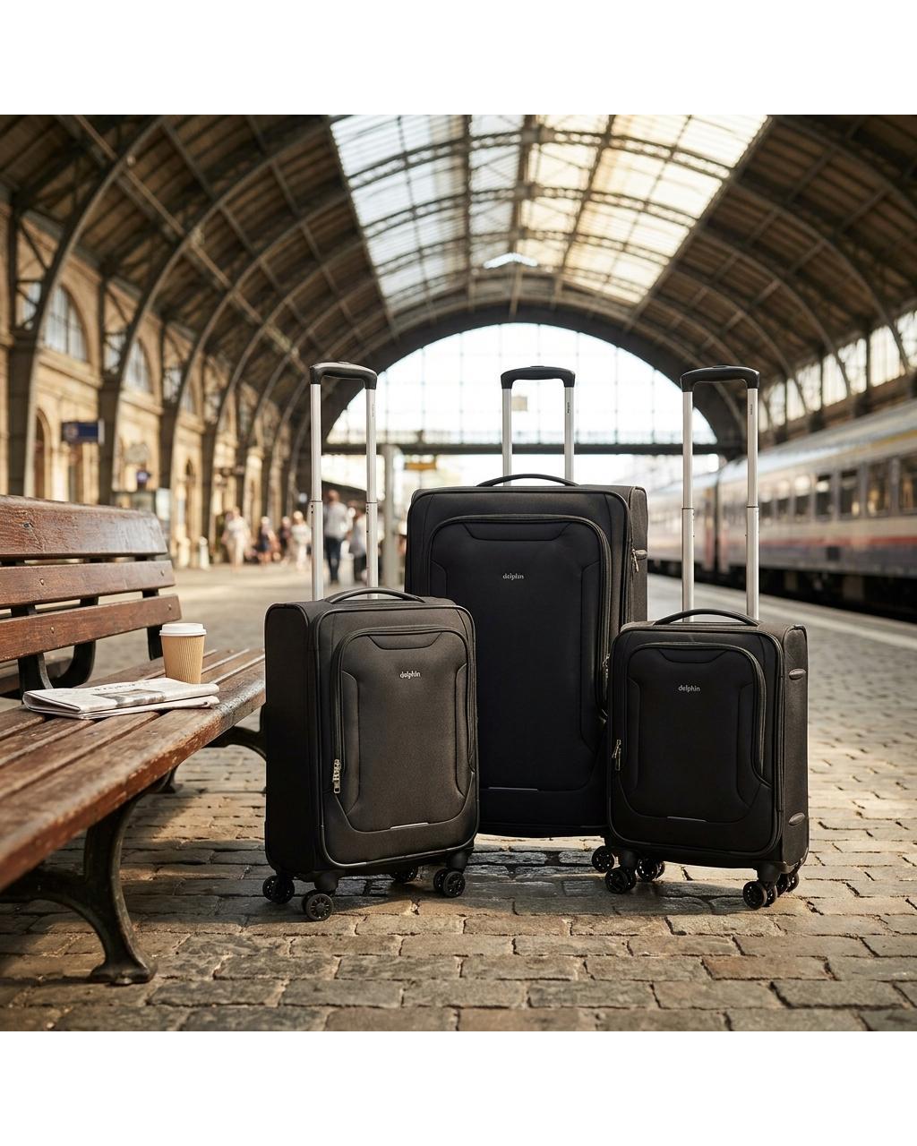 Delphin Caspian 2 Softside 3-Piece Spinner Luggage Set - Black