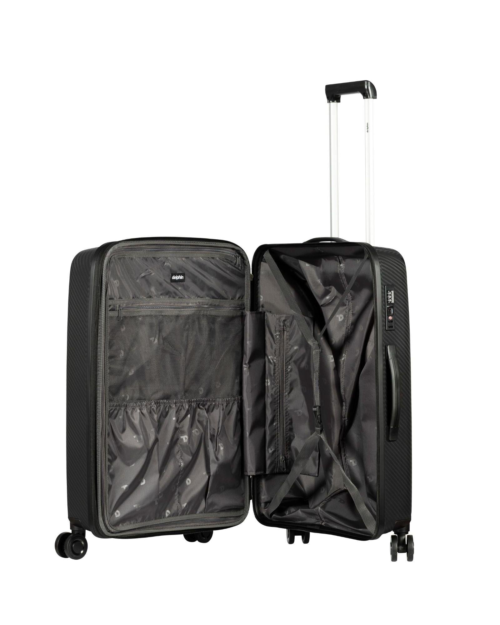 Delphin Verona Hardside 2-Piece Spinner Luggage Set - Large & Medium - Black Interior Image 4