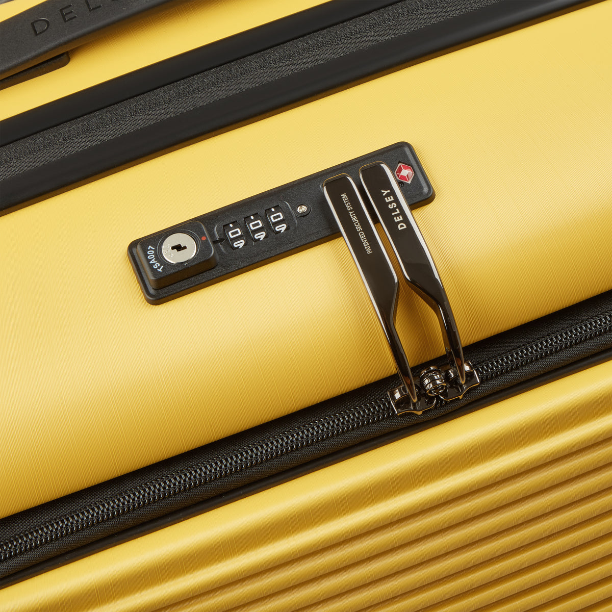 Delsey Freestyle Yellow suitcase Set front-opening  TSA Lock & Zip