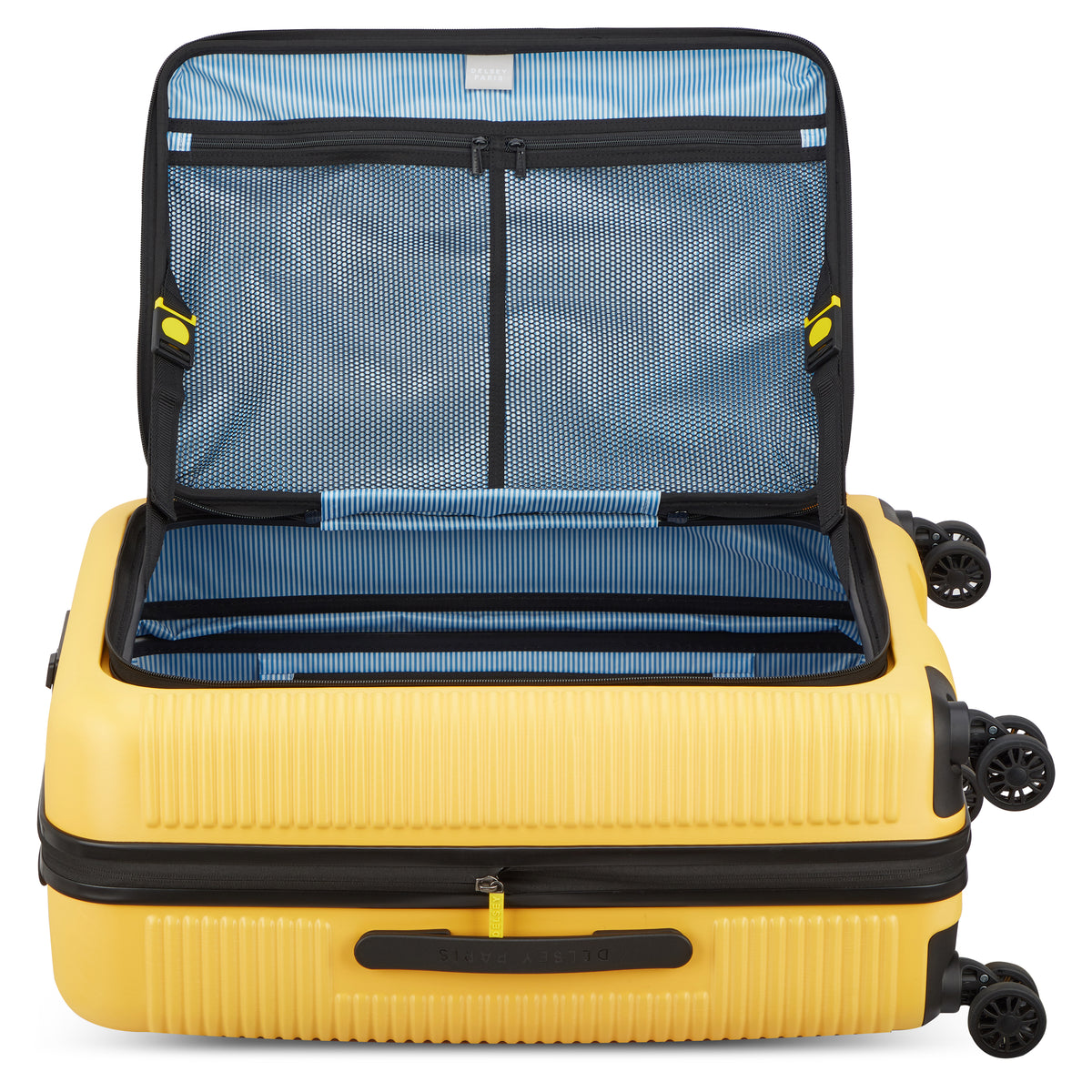 Delsey Freestyle Yellow suitcase Set front-opening easy access
