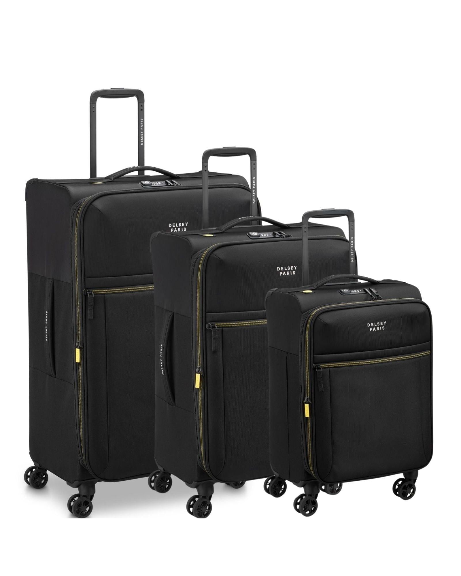 Delsey Brochant 3 Softside 3-Piece Spinner Luggage Set - Deep Black Front Image 1