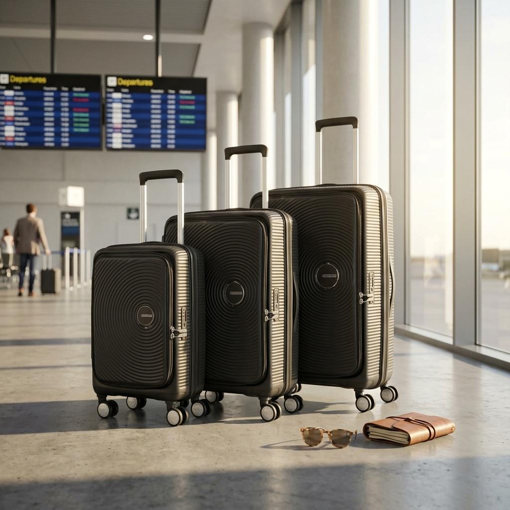 American Tourister Curio Book Opening Hardside 3-Piece Spinner Luggage Set - Black