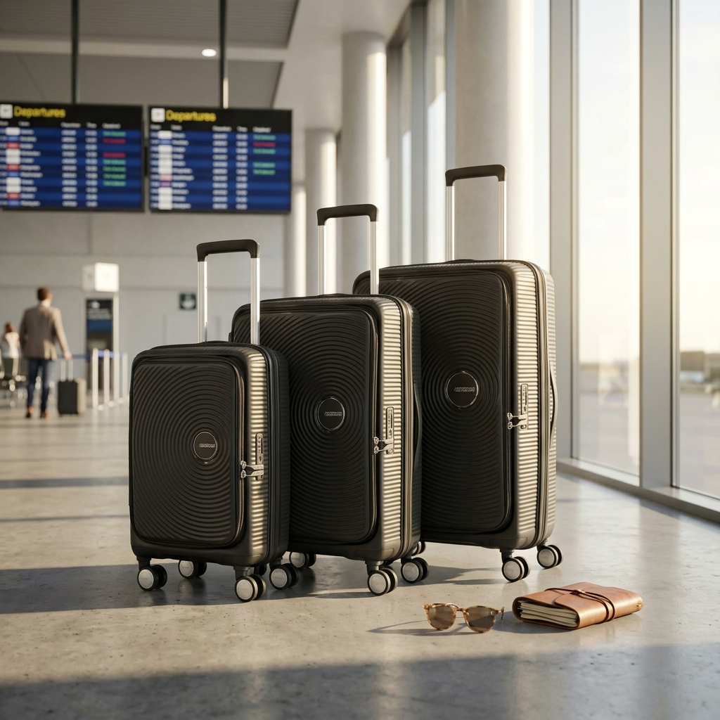 American Tourister Curio Book Opening Hardside 3-Piece Spinner Luggage Set - Black