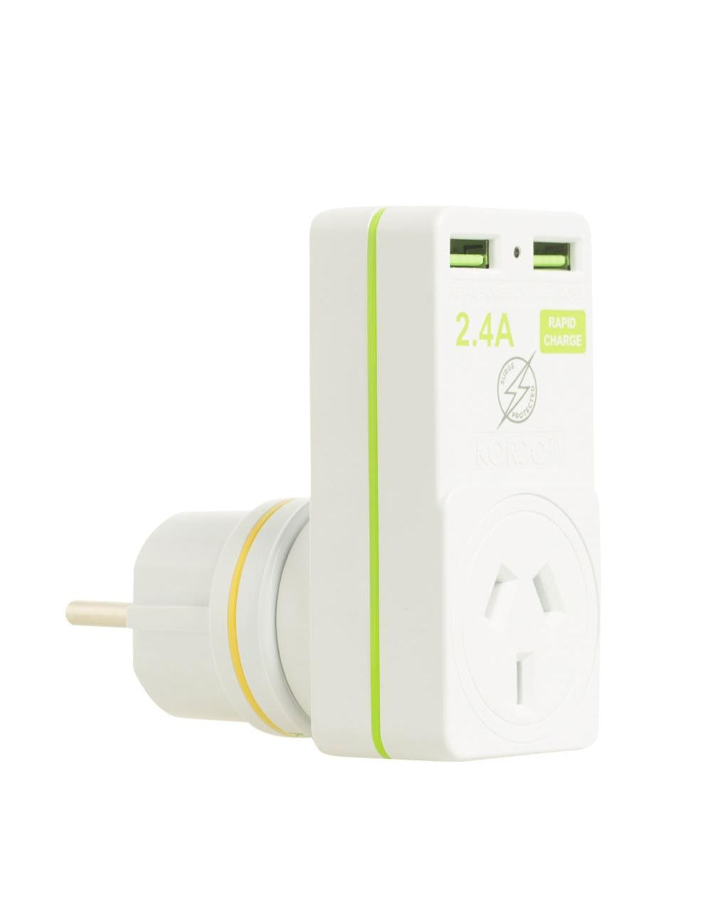 Korjo Travel Adaptor Plug with 2 x USB - Aus to Europe Image 1