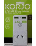 Korjo Travel Adaptor Plug with 2 x USB - Aus to Japan Image 1