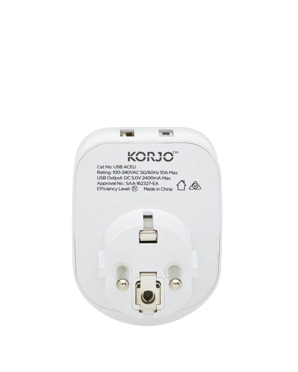 Korjo Travel Adaptor Plug with USB-C + USB-A - Aus to Europe Back Image 2