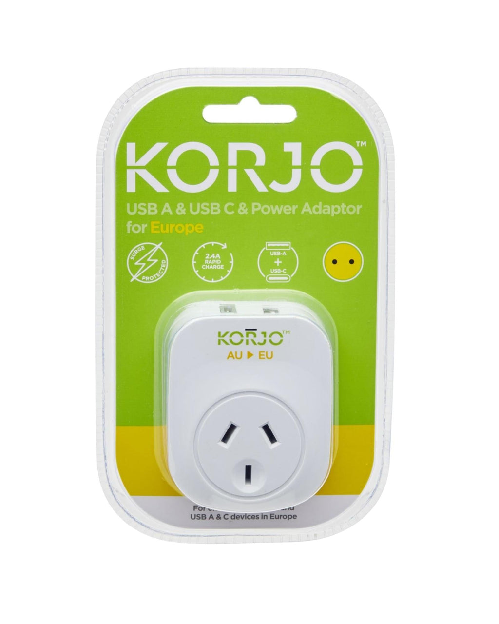 Korjo Travel Adaptor Plug with USB-C + USB-A - Aus to Europe Image 5