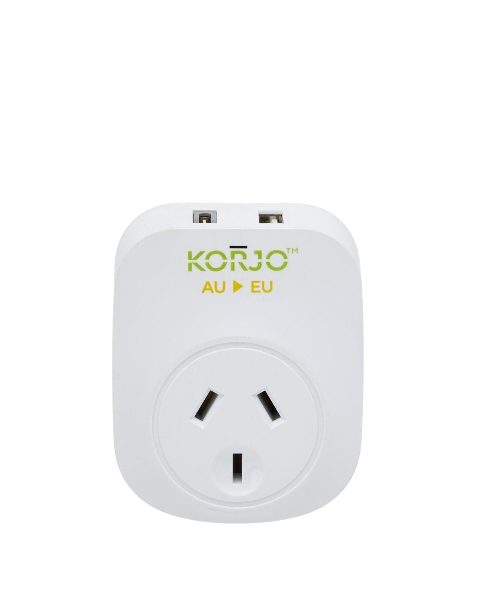Korjo Travel Adaptor Plug with USB-C + USB-A - Aus to Europe Image 1