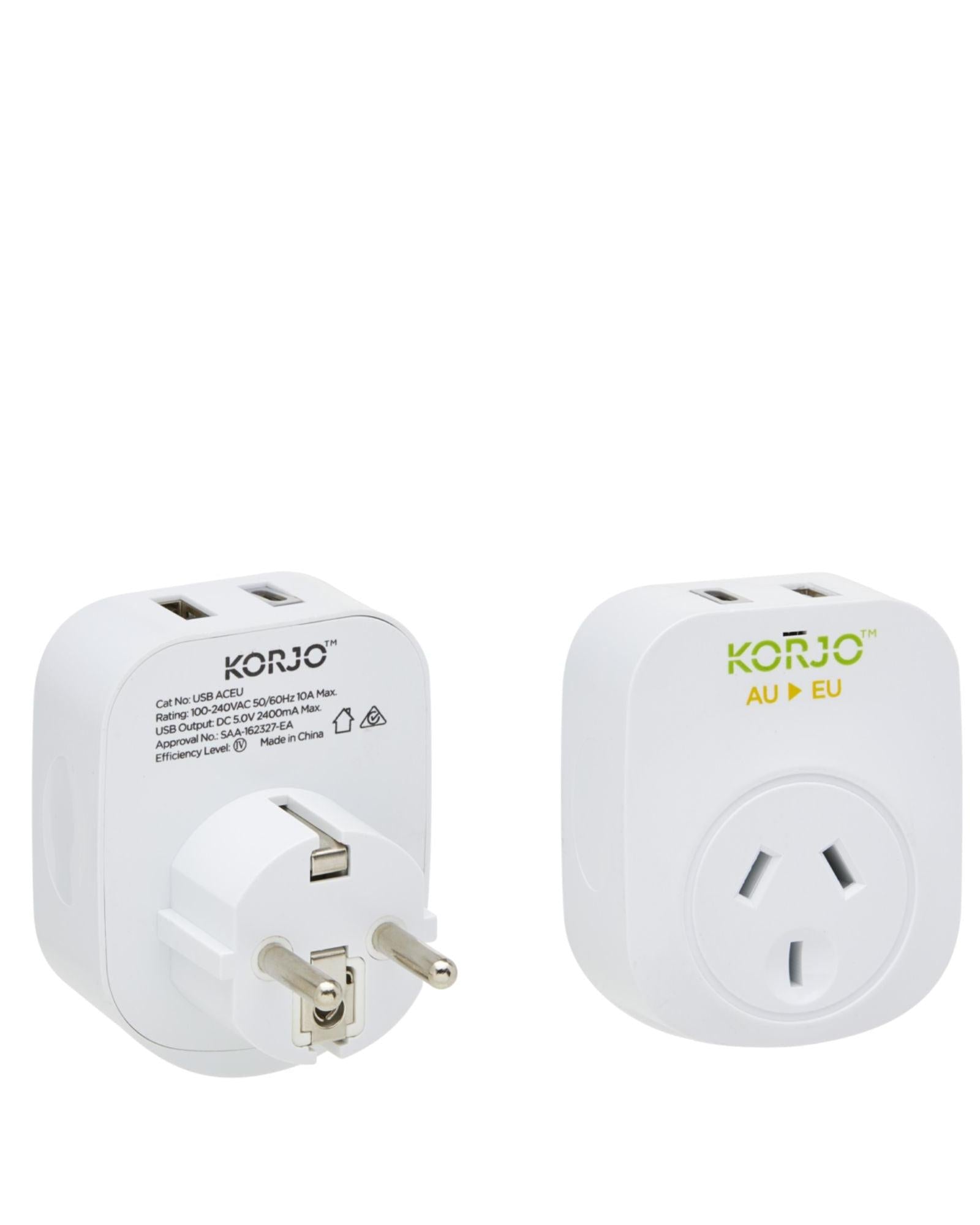 Korjo Travel Adaptor Plug with USB-C + USB-A - Aus to Europe Image 4