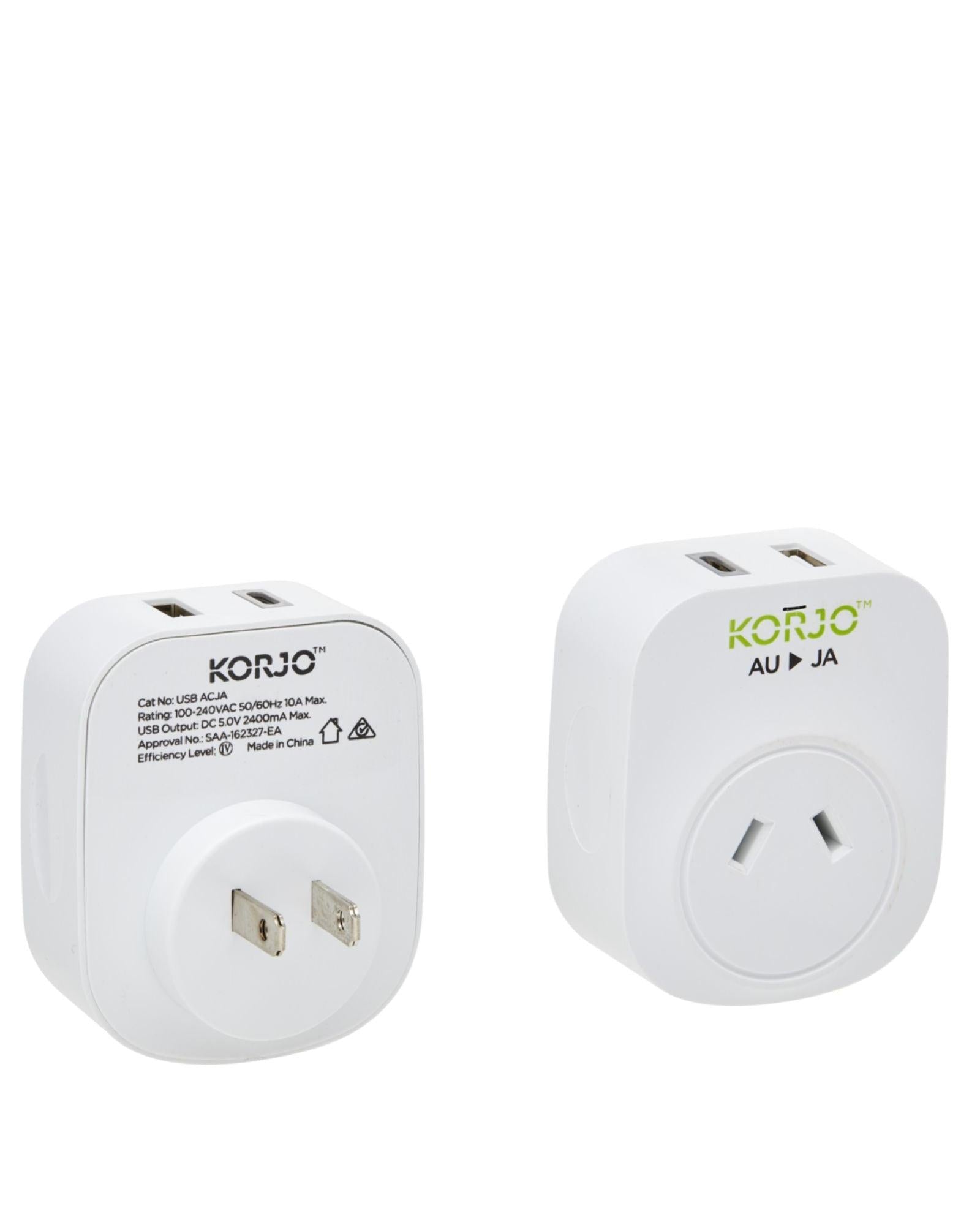 Korjo Travel Adaptor Plug with USB-C + USB-A - Aus to Japan Image 4
