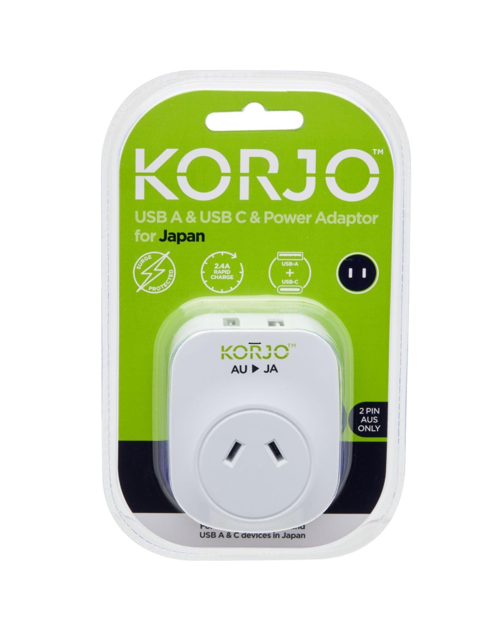 Korjo Travel Adaptor Plug with USB-C + USB-A - Aus to Japan Image 5