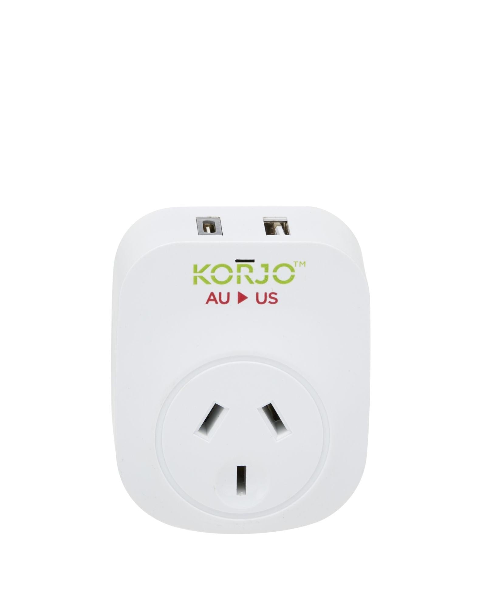Korjo Travel Adaptor Plug with USB-C + USB-A - Aus to USA Image 1