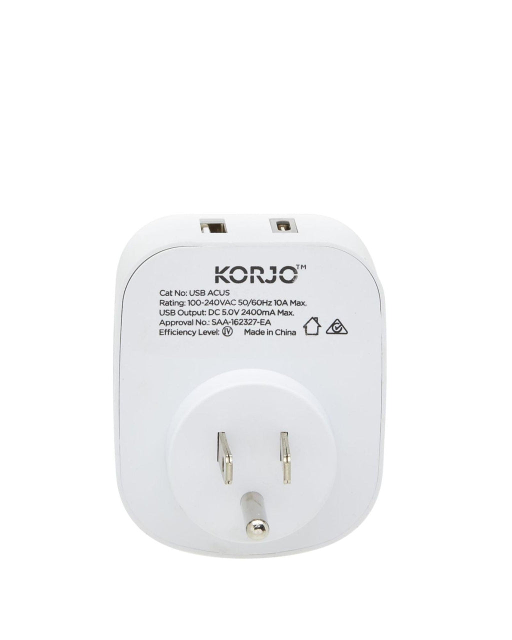 Korjo Travel Adaptor Plug with USB-C + USB-A - Aus to USA Back Image 2