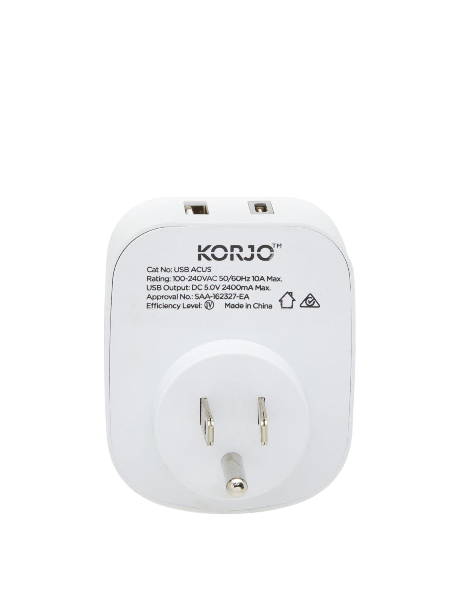 Korjo Travel Adaptor Plug with USB-C + USB-A - Aus to USA Back Image 2