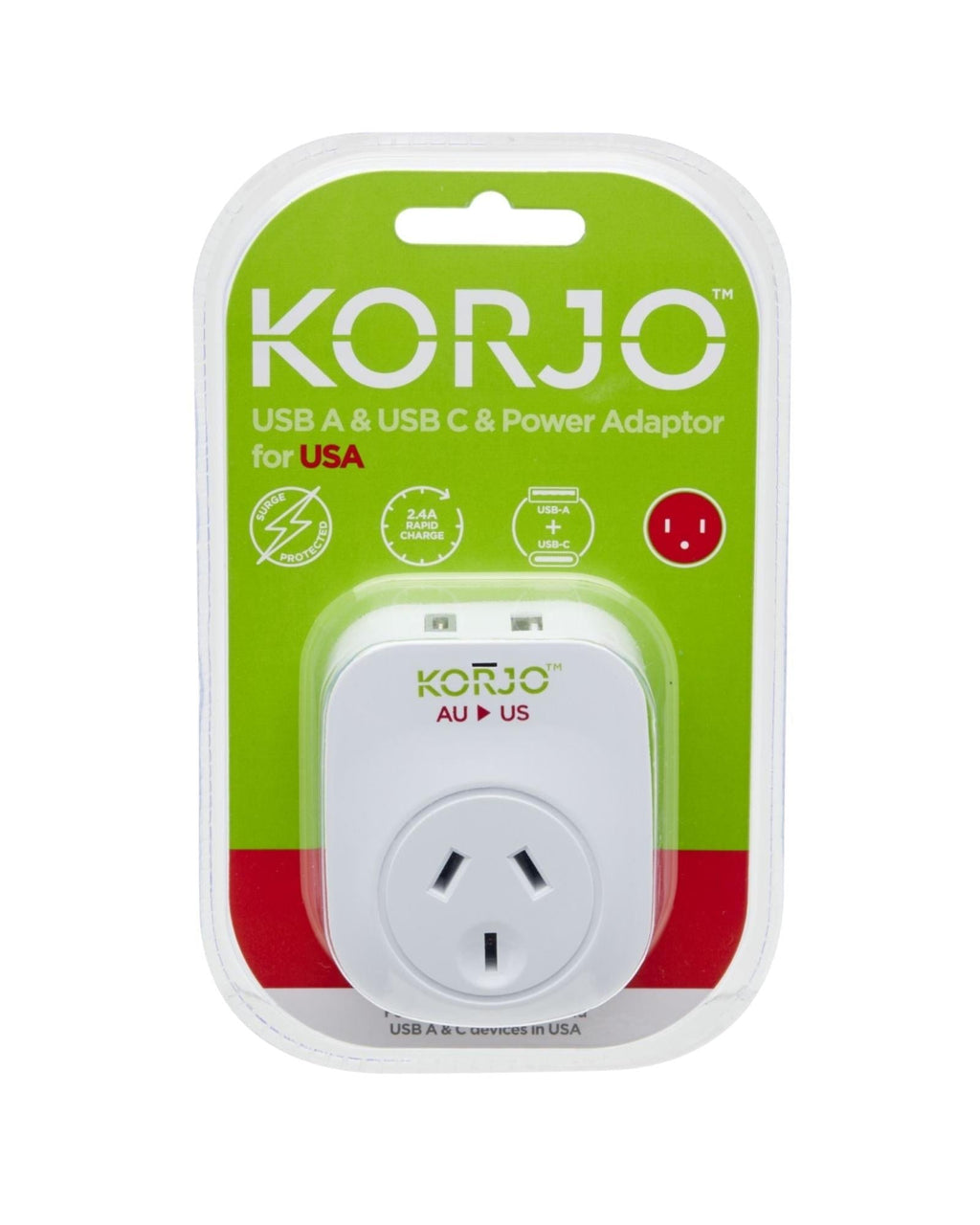 Korjo Travel Adaptor Plug with USB-C + USB-A - Aus to USA Image 5
