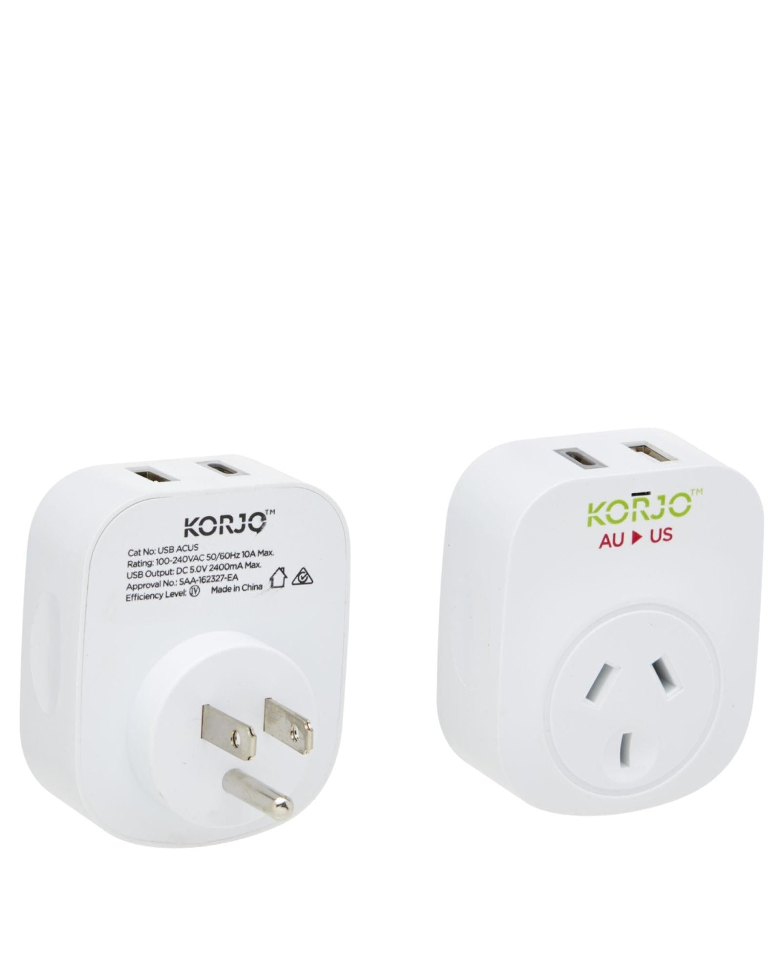 Korjo Travel Adaptor Plug with USB-C + USB-A - Aus to USA Image 4