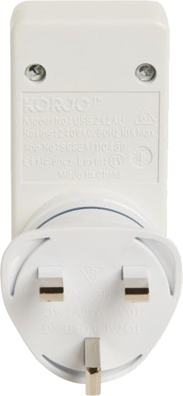 Korjo Travel Adaptor Plug with 2 x USB - Aus to UK